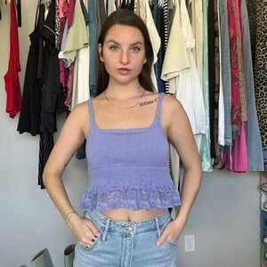 Zara Lilac Knit Lace Trim Cami Top Size M